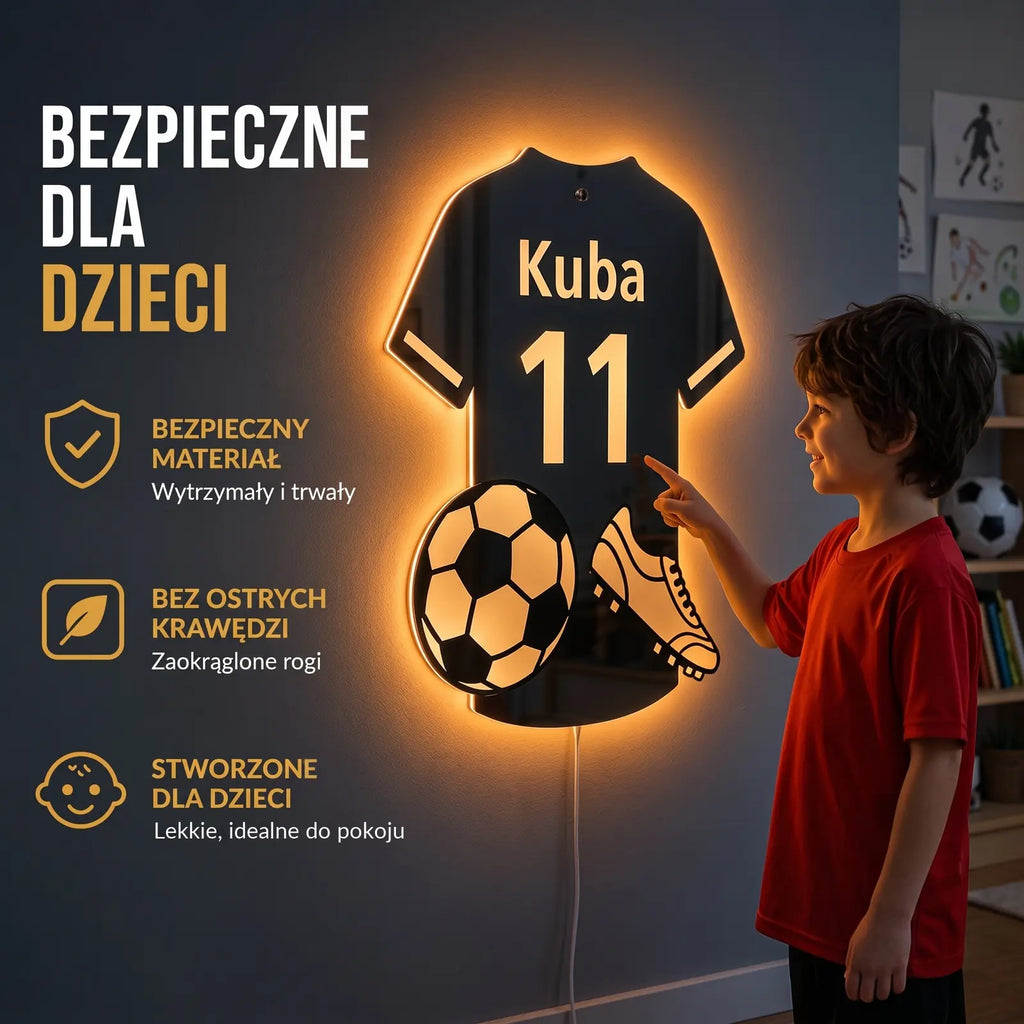 MistrzLED™ | Personalizowane lustro LED – koszulka piłkarska