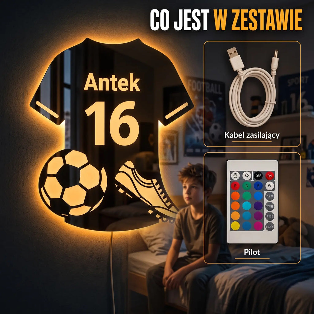 MistrzLED™ | Personalizowane lustro LED – koszulka piłkarska