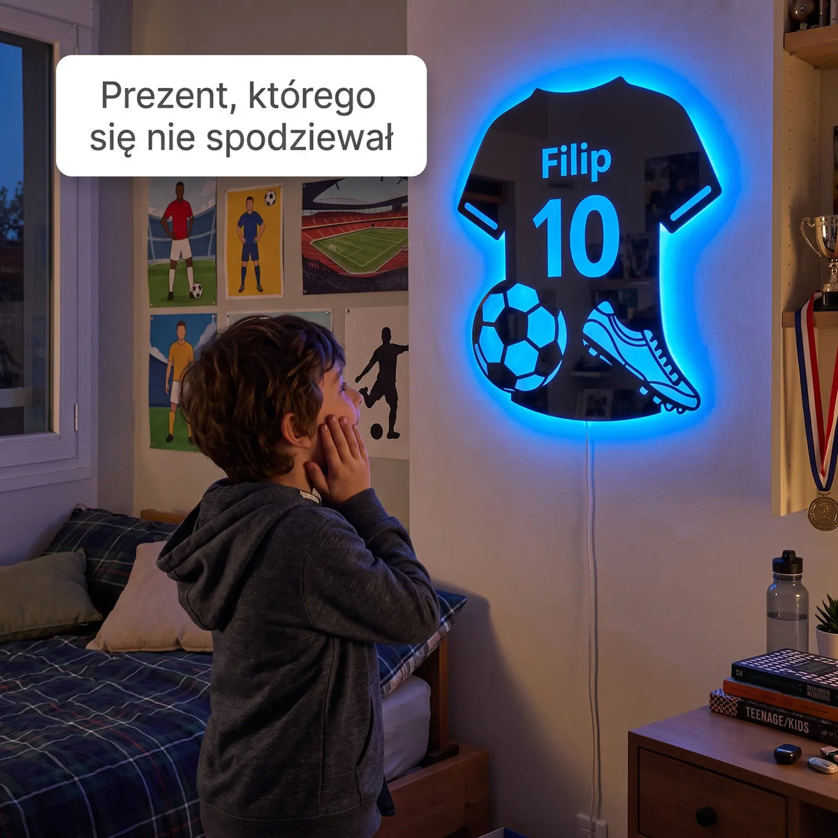 MistrzLED™ | Personalizowane lustro LED – koszulka piłkarska