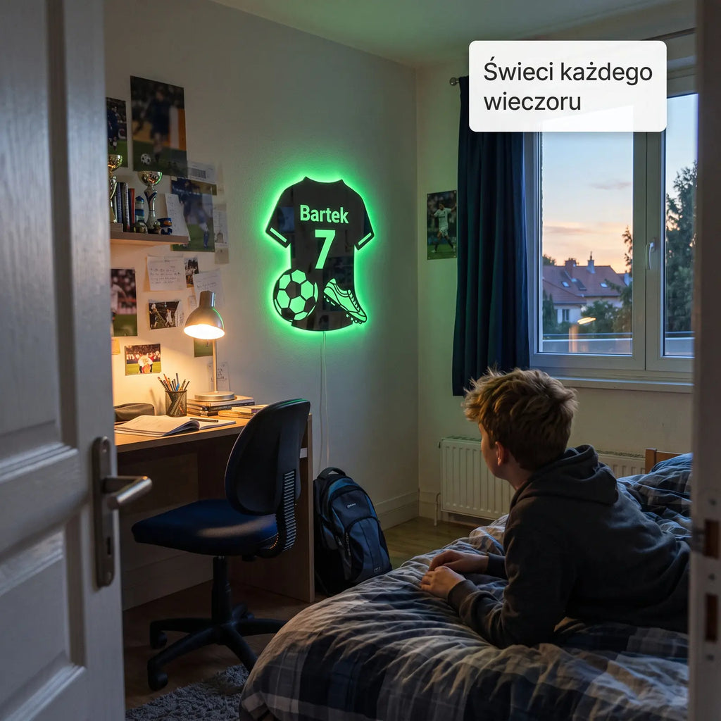 MistrzLED™ | Personalizowane lustro LED – koszulka piłkarska