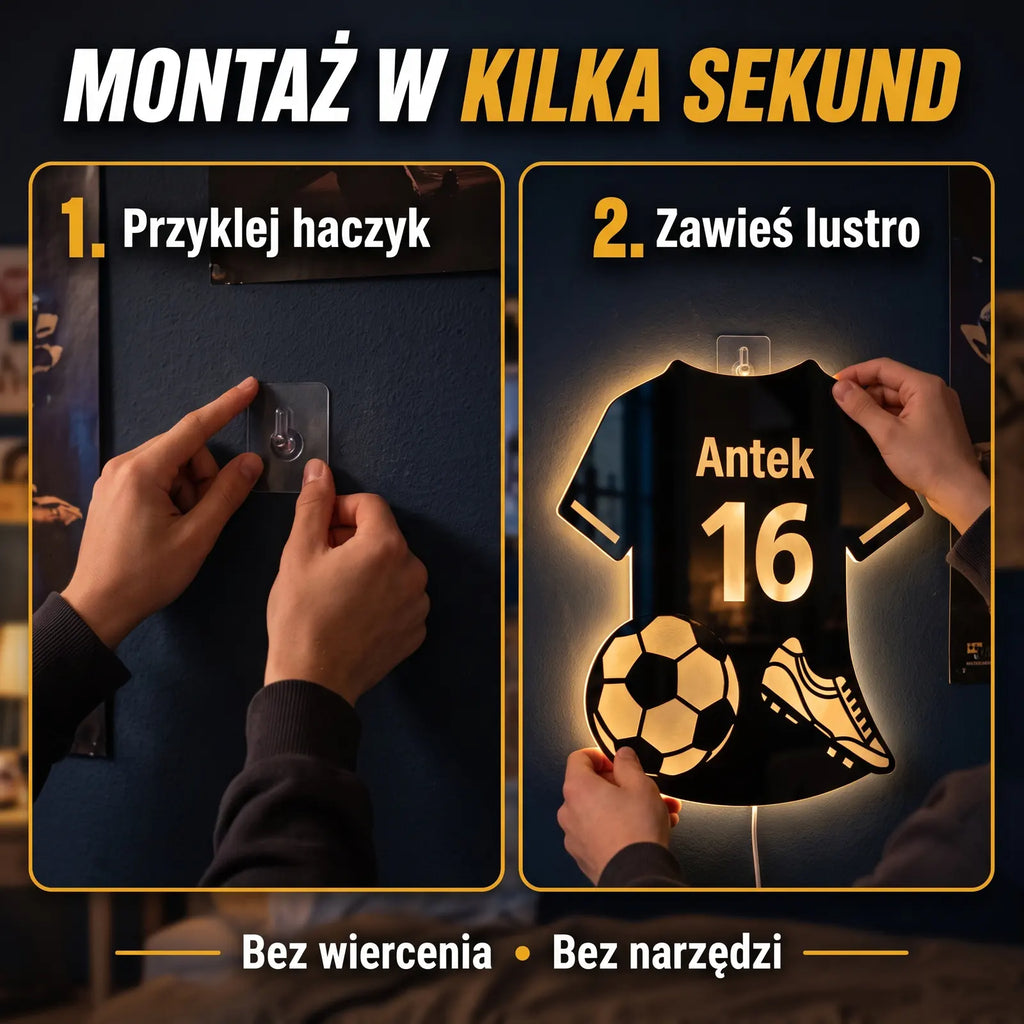 MistrzLED™ | Personalizowane lustro LED – koszulka piłkarska